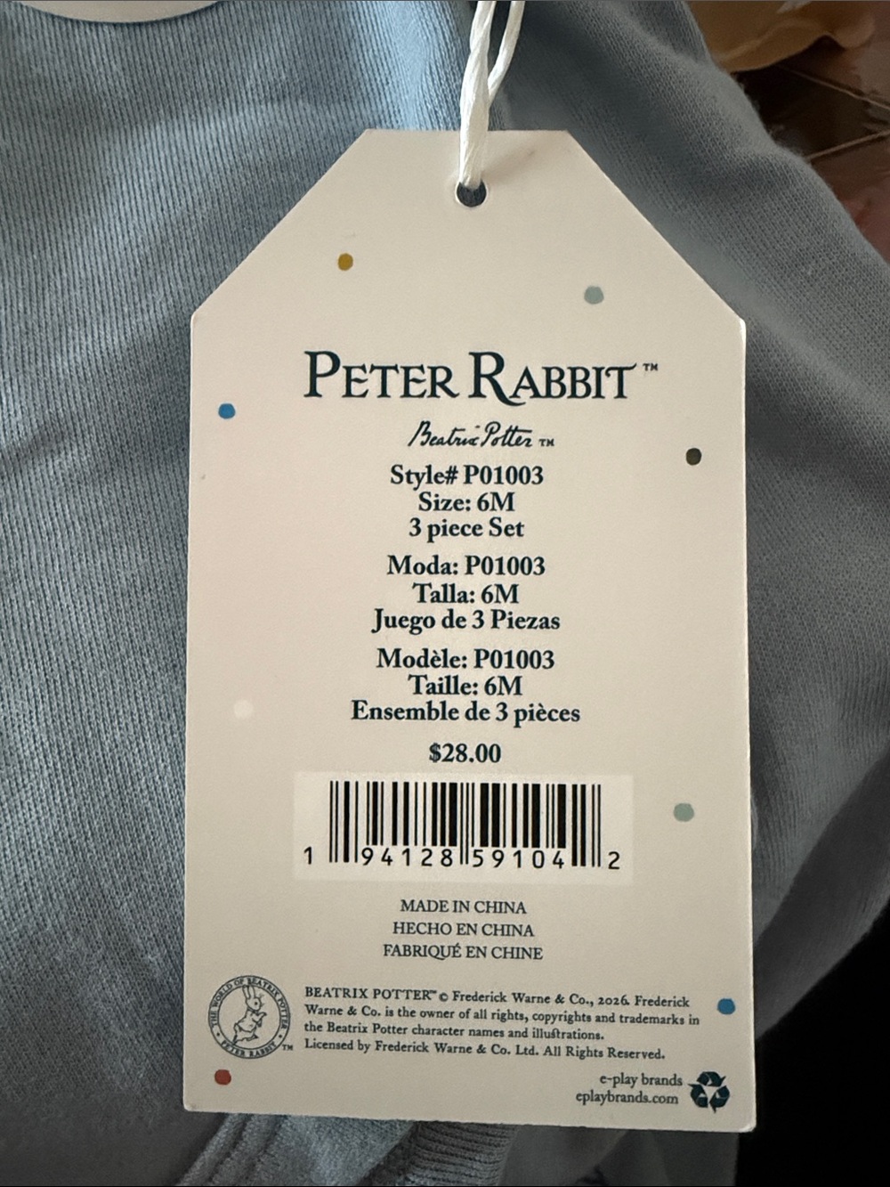Peter Rabbit Blue Baby Matching Bodysuit Set - Picture 2 of 2